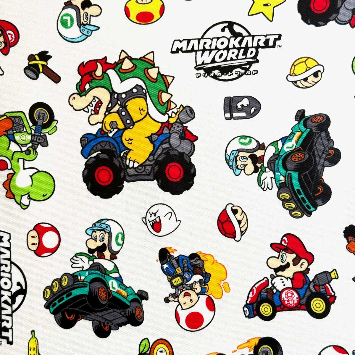 마리오 카트 월드 옥스 라미네이트 (비닐 코팅 원단) 오프 화이트 (Mario Kart World 캐릭터 입원 입학 통원 통학 수제) GL-3047-1A