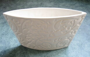 【花材】陶器製花器　Clayホワイトアラベスクオーバル大　1個