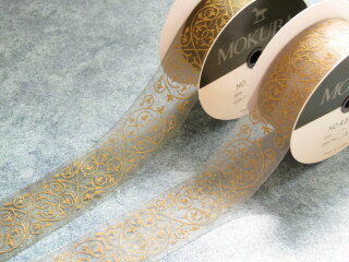 【花材】木馬リボン　MOKUBAプリントオーガンジーリボン5M　1巻