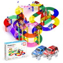 PicassoTiles 80 ピース レースカー トラック ビルディングブロック 教育玩具セット 磁気タイル マグネット DIY プレイセット 2 ライトアップ 車 STEM 学習 組み立てキット 手と目の協調 細かい運動技能トレーニング