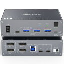USB C KVMスイッチ 4K@60Hz デュアルモニターKVMスイッチ、1PCと1ラップトップで2モニターと4USB3.0デバイスを共有、ラップトップ用100W PD、有線リモコンとUSBケーブル付属
