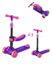 キックスクーター 子供用 キックボード RideVOLO 2way三輪車 三段階高さ調整 62/74/81cm 光るLEDタイヤ 折り畳み式 シート高さ調節可能 方向変換 耐荷重50kg アウトドアに適用 おもちゃ 安定 ギフトに最適 パープル