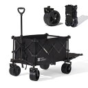 MOBI GARDEN キャリーワゴン 225L最大容量 アウトドアワゴン 耐荷重150kg 荷室の長さ130cm 長物対応 ブレーキ付 後ろ開け 折りたたみ キャリーカート コンパクト 伸縮ハンドル 大型タイヤ アウトドアキャリー 釣り 運動会 キャンプ用品 引っ越し 荷物運び (ブラック)
