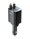 巻き取り式JOYROOM 巻き取り式充電ケーブル 車 シガーソケット 車載充電器 69W4台同時充電可能・超コンパクト設計 カーチャージャー 急速充電 Type-C 12V/24V対応 iPhone/Android/MacBook Air/iPad対応