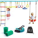 ninja slackline ニンジャ・スラックライン・バックヤード・障害物トレーニングコース – 子供向け吊り下げモンキーバーキット(15メート...