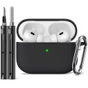 Inesore for AirPods Pro ケース(2023/2022/2019)エアーポッズ プロ 2 ソフトシリコン 保護 ケース カラビナ付き、せいじょうペン装備 全面保護、強力な落下防止、耐衝撃、男性と女性 AirPod pro 2 /1 Gen(USB-C/Lightning Cable) 共用ケース(ブラック)