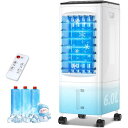 AQielev 冷風機 冷風扇 強力送風2025年革新アップ ・極上の冷感届け ・1台4役 静音 首振り 冷風モード 風量3段階 パネル操作リモコン式 上部給水 6.0L水タンク 切タイ