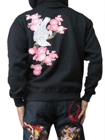 むかしむかし 立体 発泡 プリントフルジップパーカー 白鷹梅 S-2094z