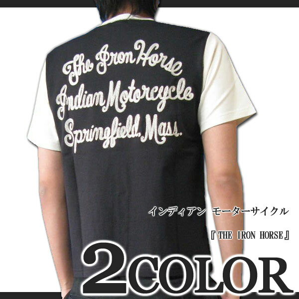 インディアンモーターサイクル Indian Motorcycle THE IRON HORSE チェーン 刺繍入り 半袖Tシャツ IM75718