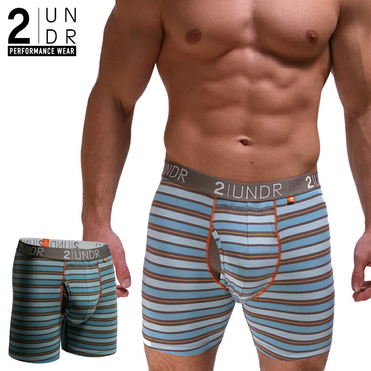 ボクサーパンツ SWING SHIFT BOXER(Blue/Orange Stripe) 全米オープン リッキーファウラー 前開き モダール（レーヨン）生地 【2UNDR】立体裁断 陰嚢ポケット 爽やか感触 股間 蒸れない サラサラ素材 メンズ 下着 1