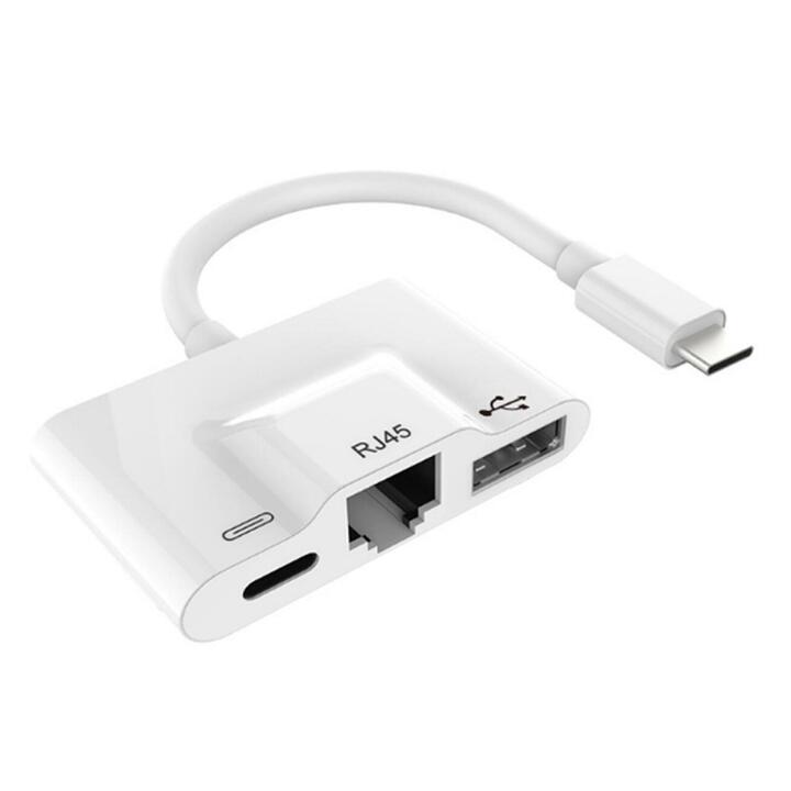 送料無料 USB-C to USB2.0/LAN/C-F 3in1 変換アダプタ USB3.1 タイプC-USB2.0 OTG LAN 10/100Mbps C-PD 20V 有線LAN オスーメス 15cm for MacBook、ChromeBook Pixel、Windows
