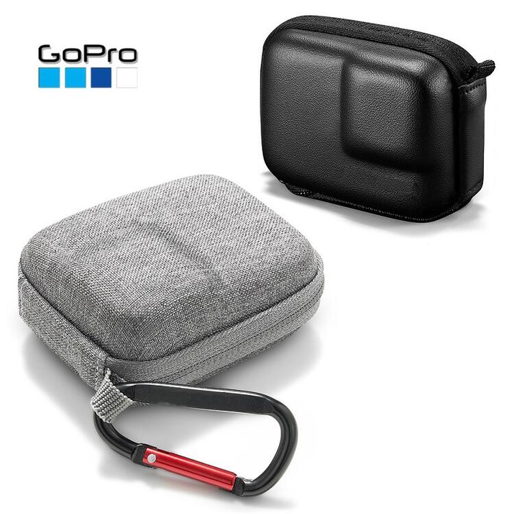 GoPro HERO 13/12/11/10/9/8/7対応 半開き カメラ 保護ケース ファスナー コンパクト カメラレンズ保護 カラビナ付き フック ケースにいれたまま1/4ネジ対応セルフィスティック、ネジアダプタ取付可能 （EVAブラック、布グレー）2色選択