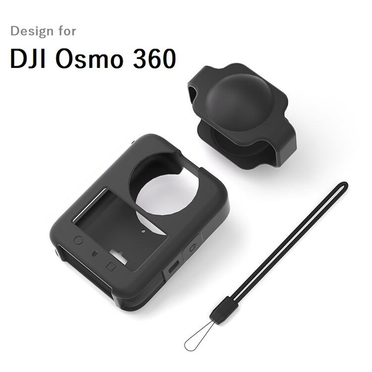 DJI Osmo 360用 シリコン ソフトカバー 保護ケース カメラレンズ保護カバー、短ストラップ付 カメラレ..