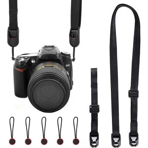 カメラストラップ 長さ調整可能 ネックストラップ+ハンドストラップ 一眼レフ/速写/デジカメなど用ストラップ ショルダーストラップ 黒