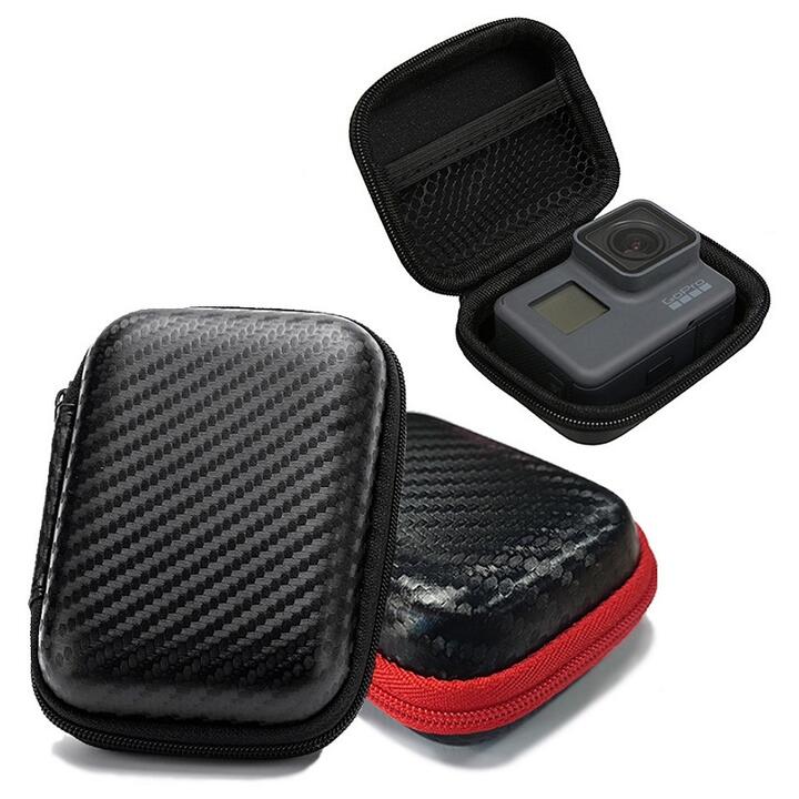 Gopro12/GoPro 10用 PU革 網目柄 カメラ保護ケース 炭素繊維柄 ファスナー メッシュ 内袋あり コンパクト ファスナー色（ブラック、レッド）2色選択