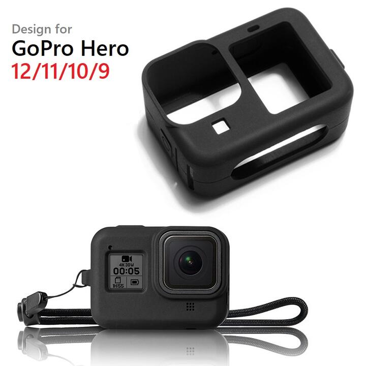 GoPro HERO12/ HERO11/ HERO10/ HERO9用 シリコン 保護ケース アクションカメラアクセサリー カメラレンズ保護カバー付 カメラレンズキャップ 本体カバー ソフトカバー カメラキャップ ブラック