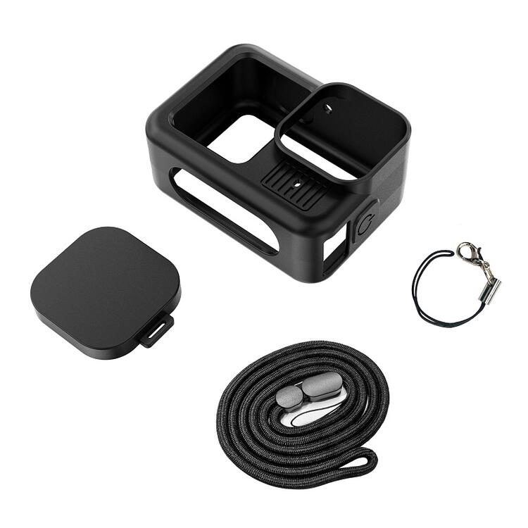 GoPro HERO 13用 シリコン 保護ケース アクションカメラアクセサリー カメラレンズ保護カバー カメラレンズキャップ 本体カバー ソフトカバー カメラキャップ 紛失防止カバー ストラップ付 バッテリーカバー 電池蓋 （ブラック、ブルー）2色選択