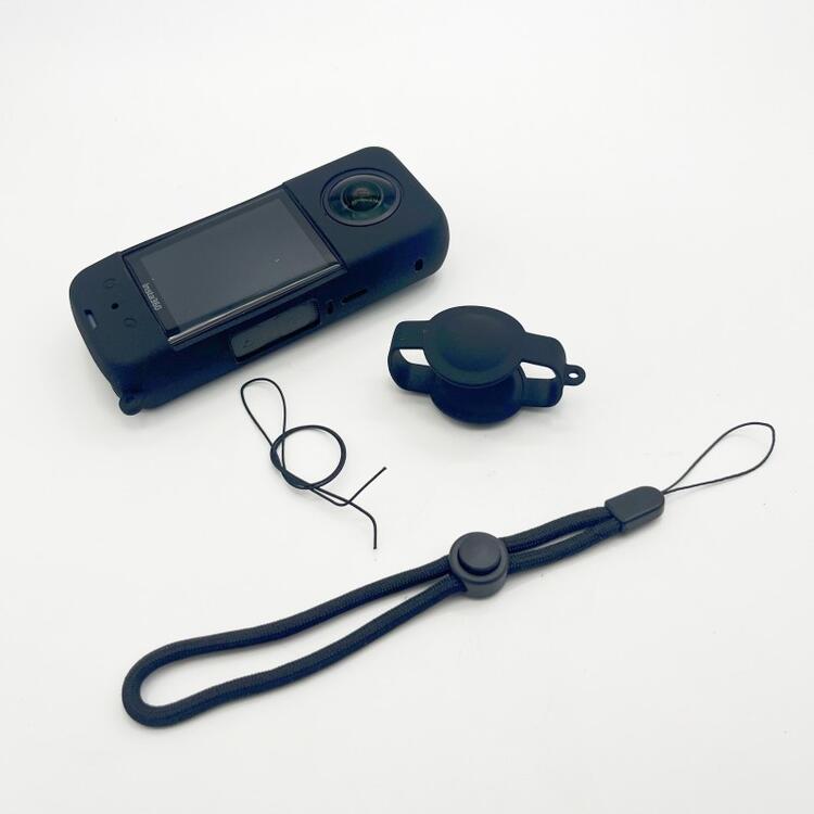 Insta360 X4/ X3/対応機種選択 シリコン 保護ケース ストラップ付 アクションカメラアクセサリー 保護ケース カメラレンズ保護カバー付き (ブラック、ブルー)2カラー選択