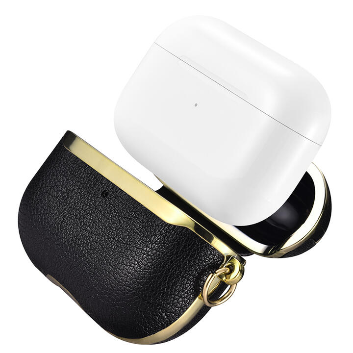 アップル AirPods Pro ケース 2019年 第三世代専用 エアポッズケース PUレザー メッキフレーム 収納カバー 耐衝撃 衝撃吸収 エアポッズ プロ 収納ケース用 イヤホンケース セットしたまま充電可能 シルバーカラビナ付 携帯便利 ブラック