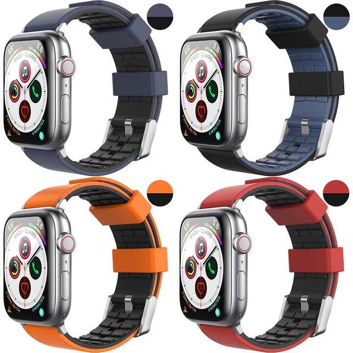 Apple Watch 1 2 3 4 5 6 7 SE アップル ウォッチ シリーズ用 ツートンカラー シリコン バンド ウォッチバンド スポーツバンド 通気 汚れ防止 水洗い可 (38mm/40mm/41mm、42mm/44mm/45mm/49mm) 2サイズ選択 (ネイビー、オレンジ、レッド、ミッドナイトブルー) 4色選択