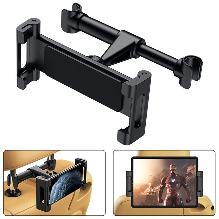 5.8インチ〜13インチ タブレット対応 後部座席用車載ホルダー タブレットホルダー ヘッドレスト ipad ギャラクシー タブ Huawei Tab用 車載スタンド 車載スタンド ばね固定　厚み1.2センチまで　横幅14.5センチ～27センチまでのデバイス対応