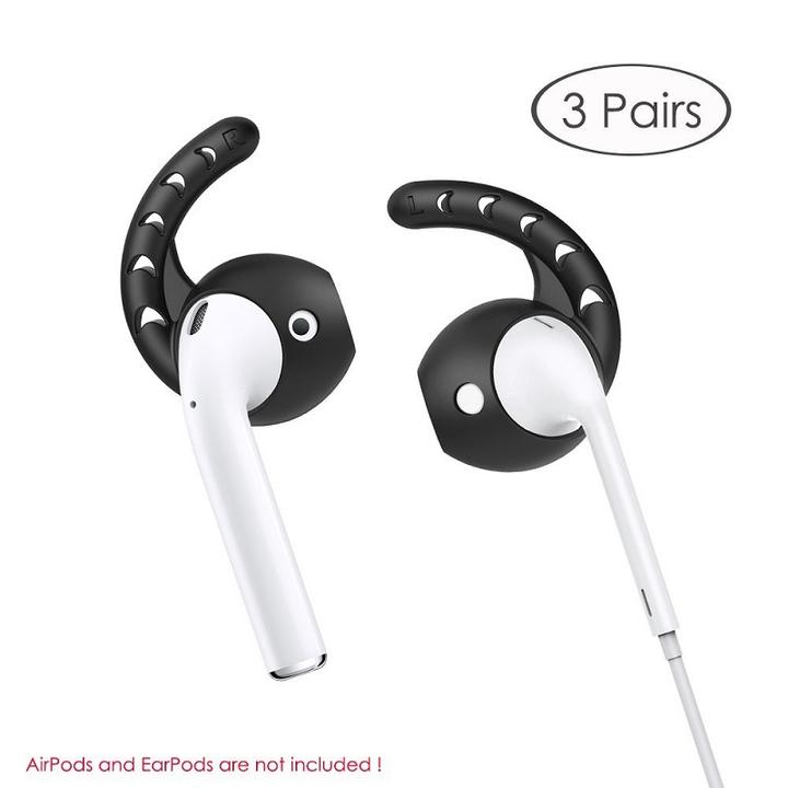 送料無料 AHASTYLE アップル AirPods&Ear Pods エアポッズ　イヤポッズ用 脱落防止 シリコン　イヤフック　カバー　脱着簡単（ブラック、ホワイト、夜光、ピンク、ブルー、レッド）同色3対入り