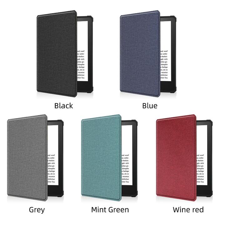 Amazon Kindle Paperwhite 11世代 2021 6.8インチ用 布紋 デニム調 保護ケース TPU ケース カバー オートスリープ機能 電子書籍用 二つ折り ソフト バックカバー 衝撃緩和 (ブラック、ネイビー、グリーン、グレー、ワインレッド)5色選択