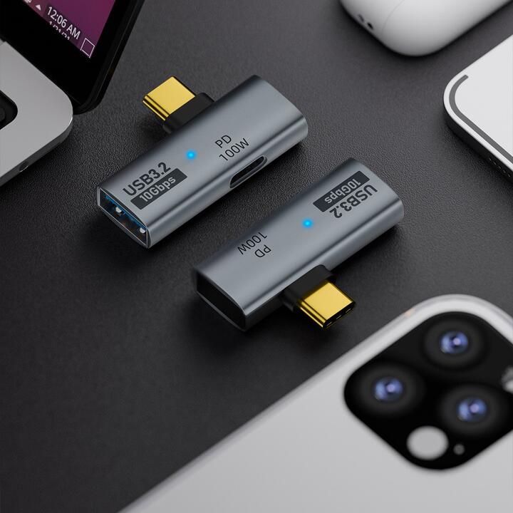 T型 USB C to USB3.2 10Gbps OTG 変換アダプタ USB2.0下位互換 USB周辺機器、USBメモリー Type-C PD 20V@5A　100W充電対応 For ノートブックPC/ iPhone 16 Pro Max Plus シリーズ/iPad Pro 11インチ/12.9インチ 2018モデル～