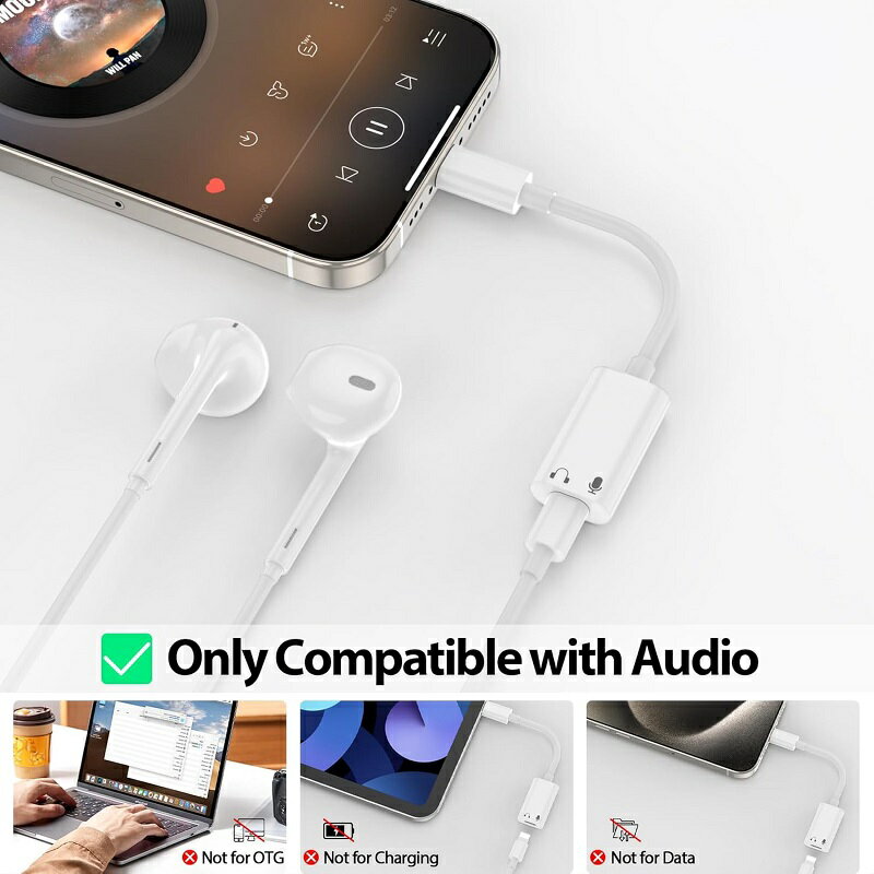 送料無料 USB タイプC-Lightningメス Lightnningイヤフォン マイク専用 音量コントロール対応 変換ケーブル イヤホン Type Cを持つiPhone 15/15 Plus/15 Pro /15 Pro Max /iPad Pro 11インチ/12.9インチ/Air4/Air5/iPad 10 10.9インチ対応 ホワイト