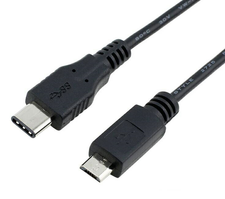 送料無料 USB Type C to USB2.0 Micro USB 変換ケーブル 1m/USB C-2.0 Micro 5P 充電 データケーブル オス−オス