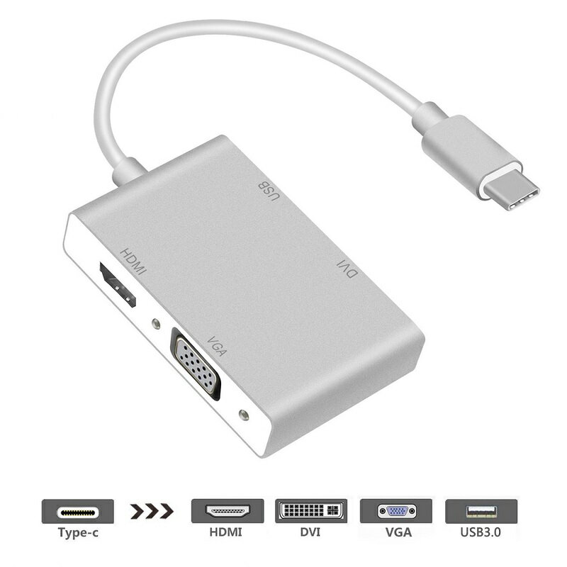 USB C-HDMI/DVI/VGA/USB3.0 4in1 変換アダプタ フルHD 1080P対応 HDMI音声サポート オスーメス 20cm USB　3.1 Type C…