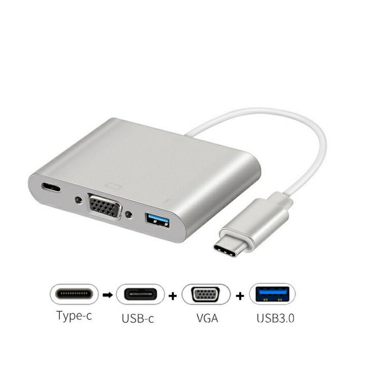 USB C-VGA/USB3.0/USB-C ᥹ťݡ 3in1 Ѵץ 1080P VGA ߥD-Sub 15ԥ ᥹ 16cm USB3.1 Type C to VGA/ С for iPad Pro 11/12.9inch/MacBook 12inch Pro ...