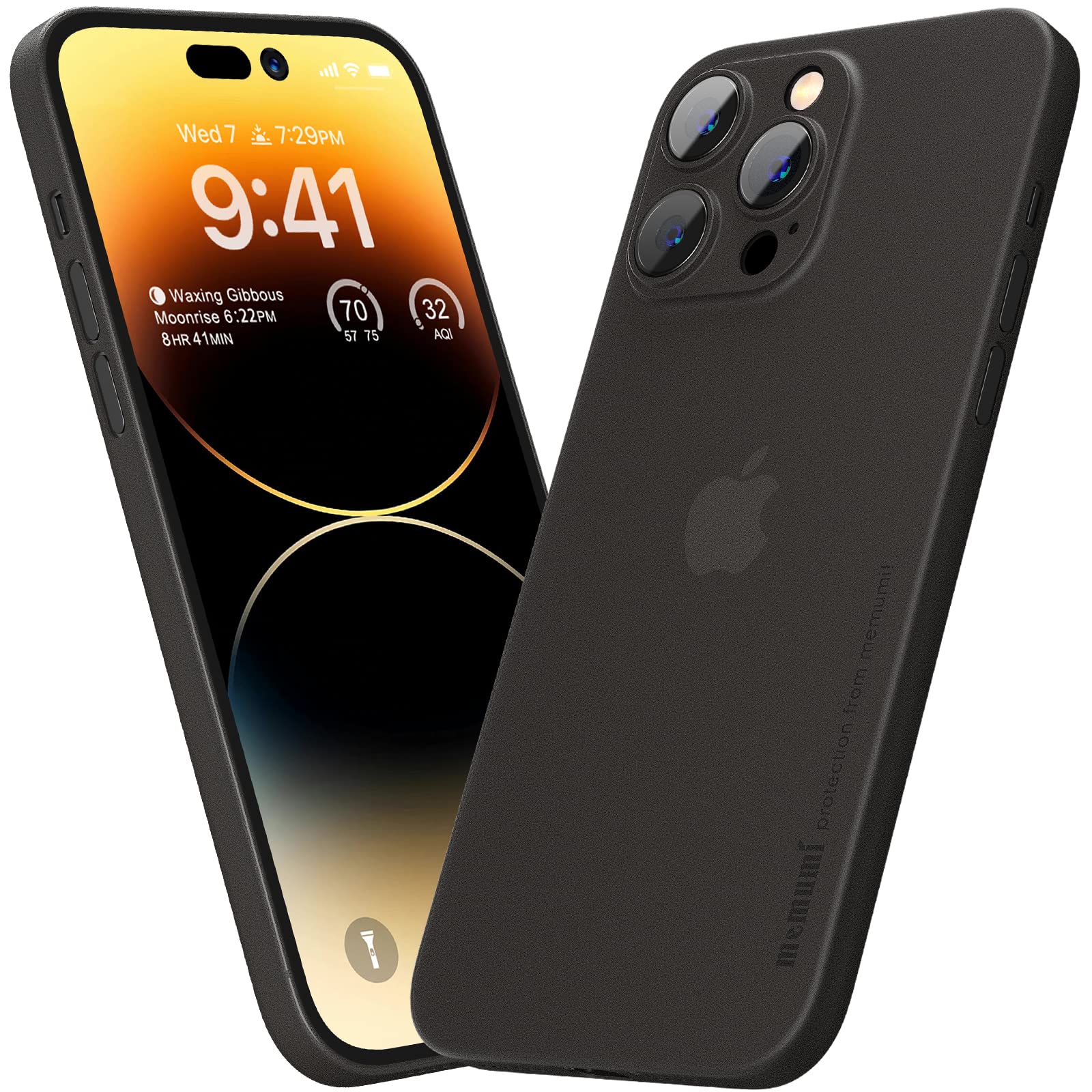 「0.3mm極薄」iPhone 14 Pro対応ケース memumiマット質感 オリジナル設計 指紋防止 傷付き防止 6.1インチ 人気ケース?カバー(Trans-Black)