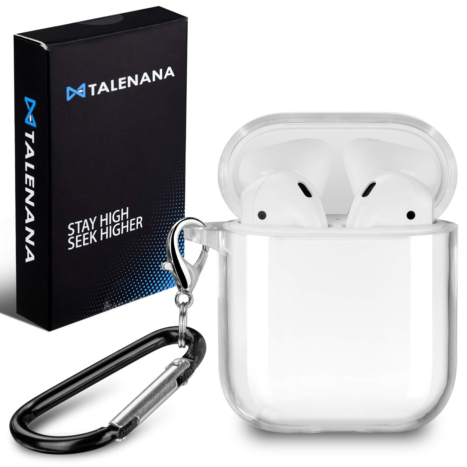 AirPods 用 ケース 透明 TALENANA エアーポッズ 用 クリアケース 全面保護カバー 落下防止 耐衝撃 装着充電可能 カラビナ付き AirPods第1世代と第2世代に対応