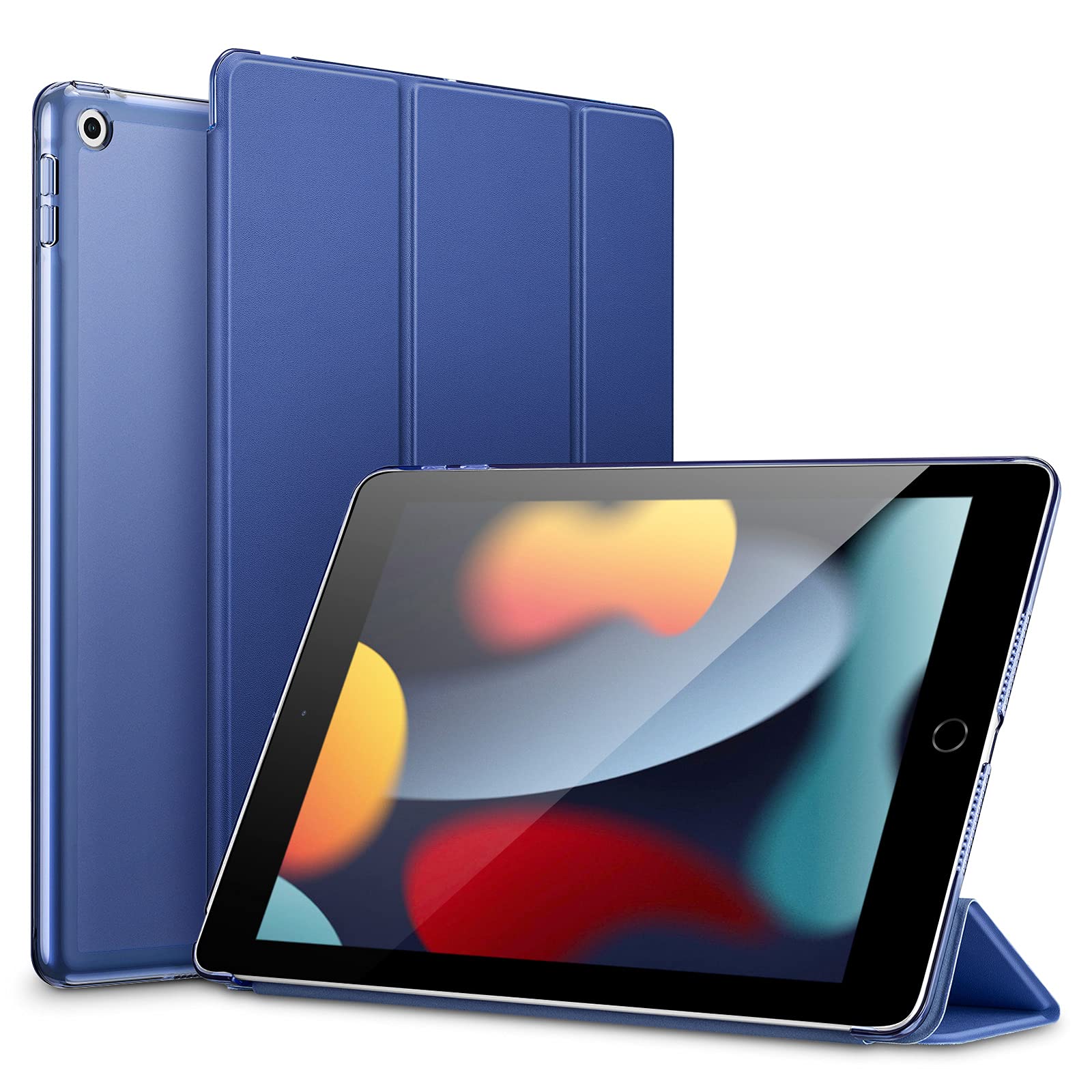 ESR iPad 9世代 ケース 10.2インチ ipad ケース 第7/8/9世代通用(2021/2020/2019モデル) 半透明 指紋防止 三つ折りスタンド オートスリープ/ウェイク機能対応 薄型 軽量 傷防止 耐衝撃 ハードカバー ブルー