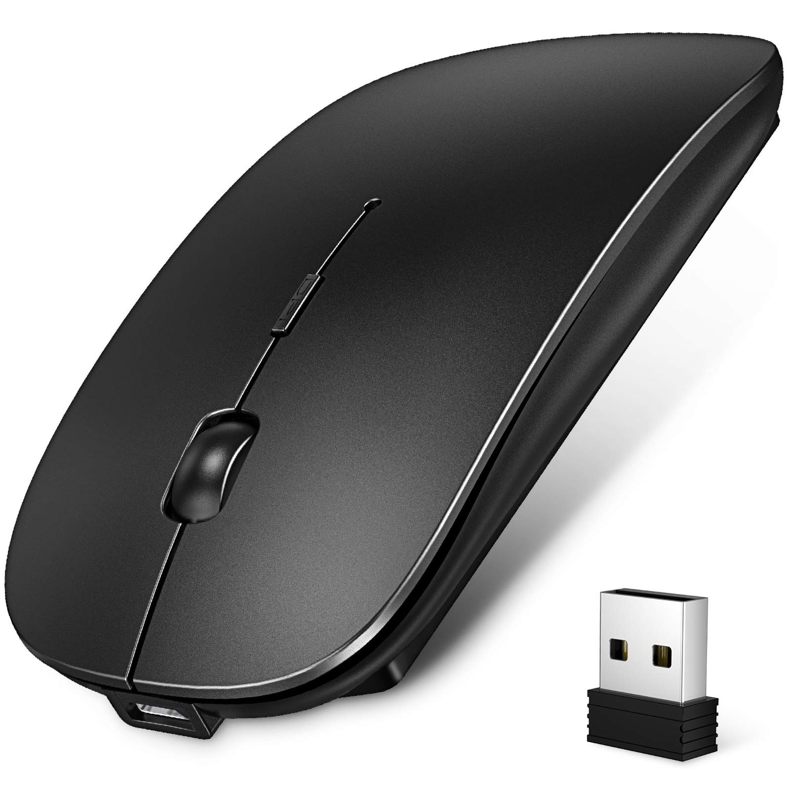 ワイヤレスマウス Bluetooth マウス 薄型 無線マウス 静音 2.4GHz 光学式 3DPIモード 高精度 充電式 省エネルギー 持ち運び便利 iPhone/iPad/Mac/Windows/PC/Laptop/Macbookなど多機種対応 (ブラック)