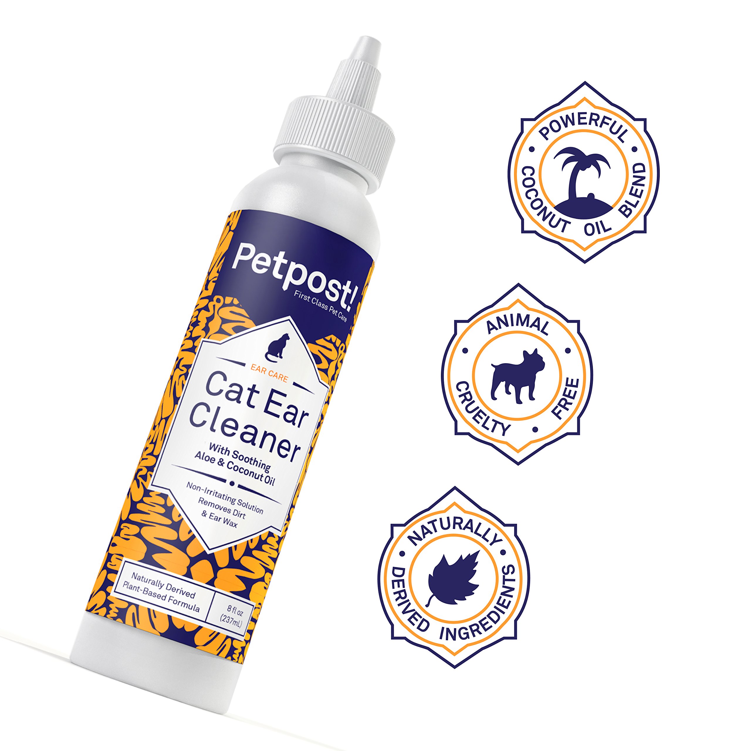 Petpost | ネコ用耳クリーナー - ネコちゃんのための最高の耳ダニ治療、天然ココナッツオイルの治療液、アルコールと薬物は含みません - 8オンス