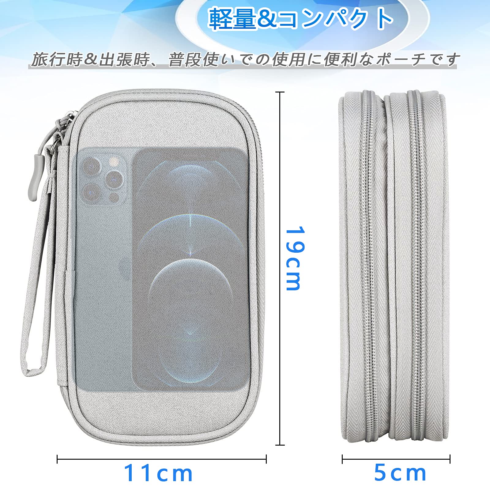 【2023登場】トラベルポーチ ガジェットポーチ MdskGang 小物入れバッグ 旅行・出張・オフィス・収納用な便利グッズ、マウス ケーブル パワーバンク 充電器 SDカード イヤホーンコード PC周辺小物用ミニアクセサリーケース 軽量ポータブル収納袋 防水防塵フック付き（グ