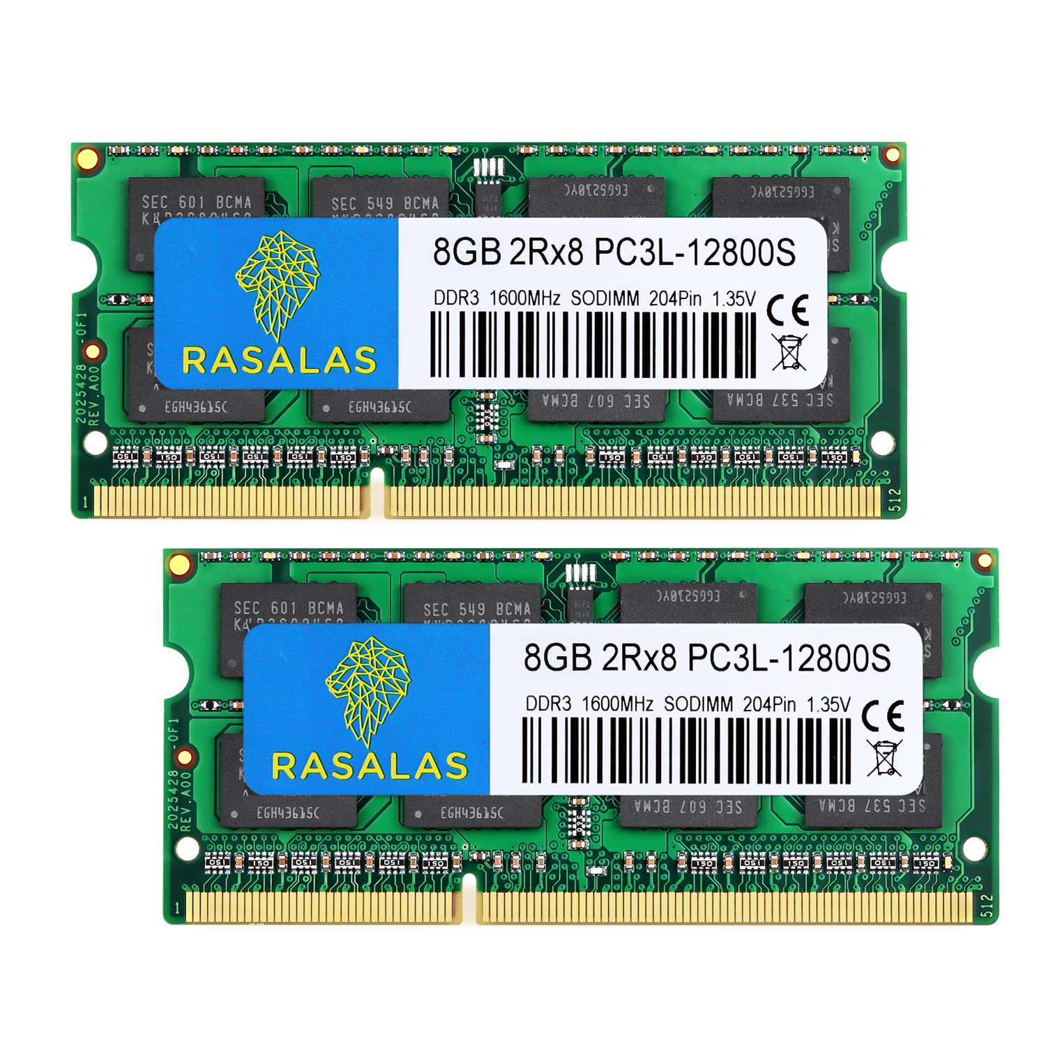 16GB PC3L-12800 ノートPC用メモリ RAM DDR3L 1600MHz 8GB×2枚 SODIMM CL11 204Pin Non-ECC 電圧1.35V ＆ 1.5V 両対応