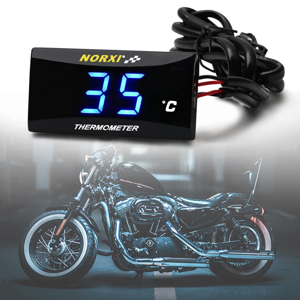 オートバイ 水温計 超薄型 デジタル バイク 単車 温度計 水温ゲージ メーター 防水 LED ディスプレイ 12V ユニバーサル 過熱警報機能付 (青)