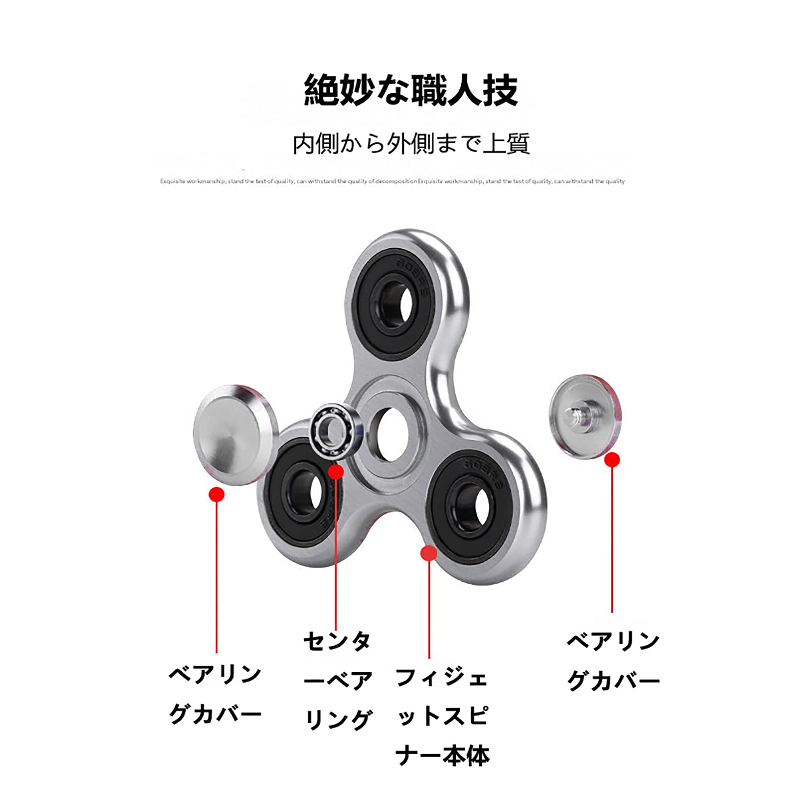 SHULLIN スピナー アルミニウム合金 ハンドスピナー ステンレススチール ベアリング ストレス解消 暇つぶし ストレス解消 暇つぶし 子供のおもちゃ（銀）