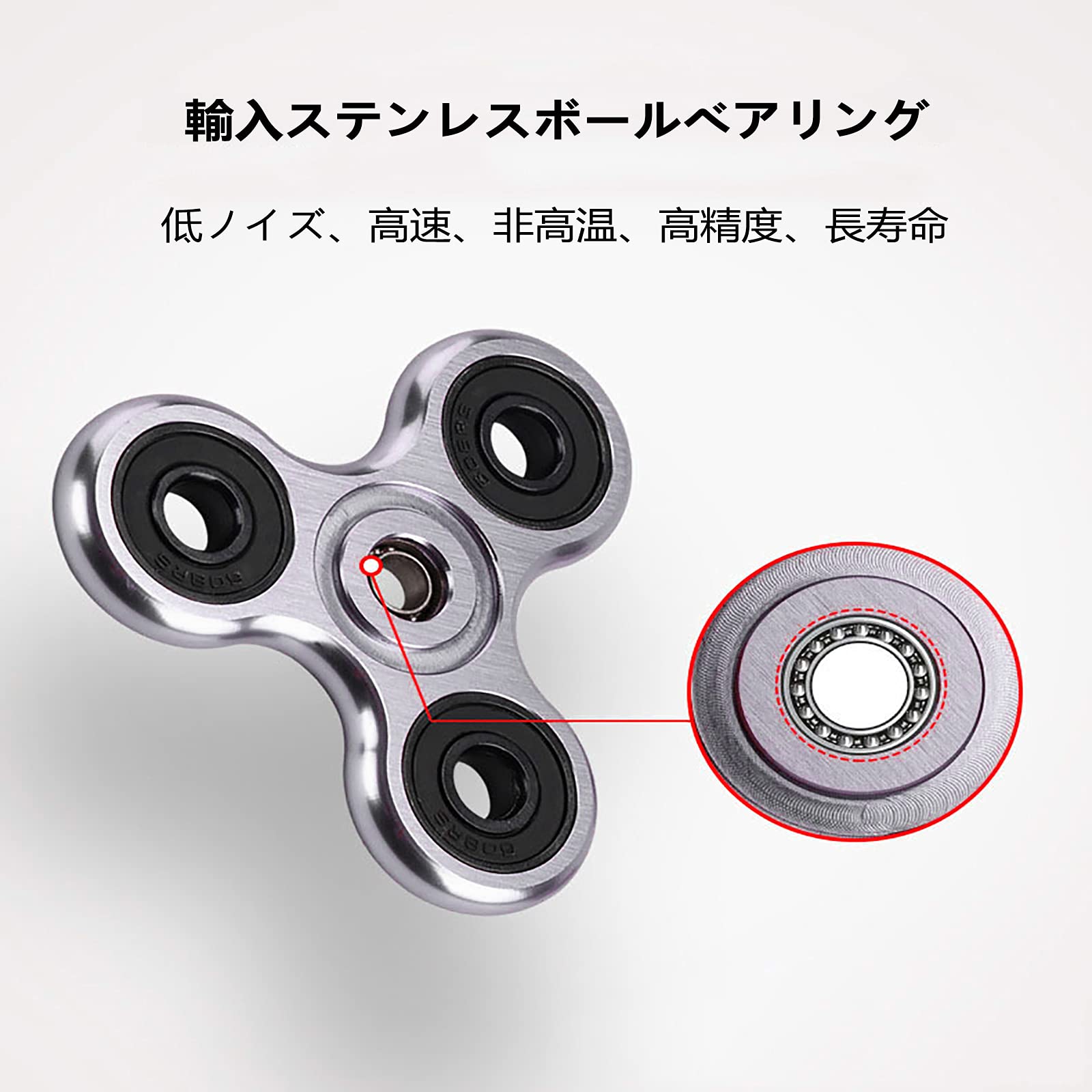 SHULLIN スピナー アルミニウム合金 ハンドスピナー ステンレススチール ベアリング ストレス解消 暇つぶし ストレス解消 暇つぶし 子供のおもちゃ（銀）