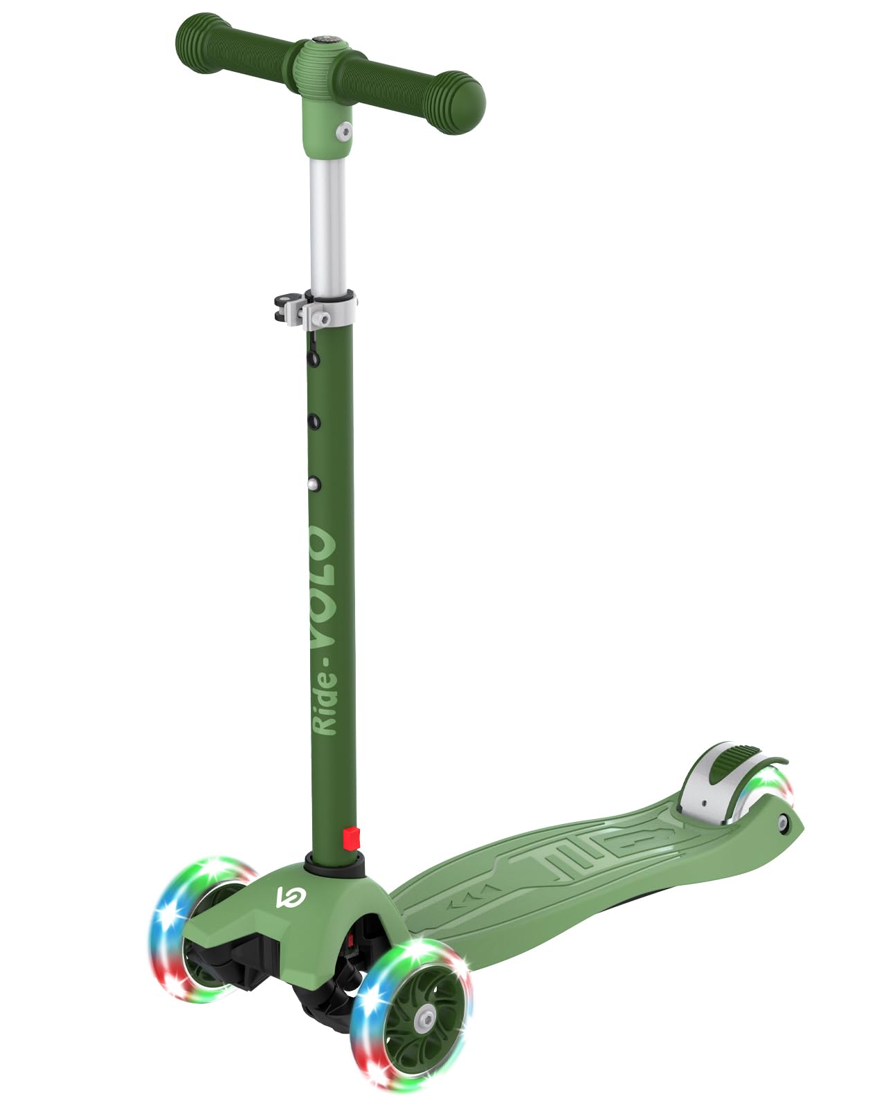 RideVOLO キックスクーター 子供向けキックボード キックスケーター 女の子 三輪車 三段階高さ調整 光るLEDタイヤ 耐荷重50kg アウトドアに適用 おもちゃ 安定 深い緑