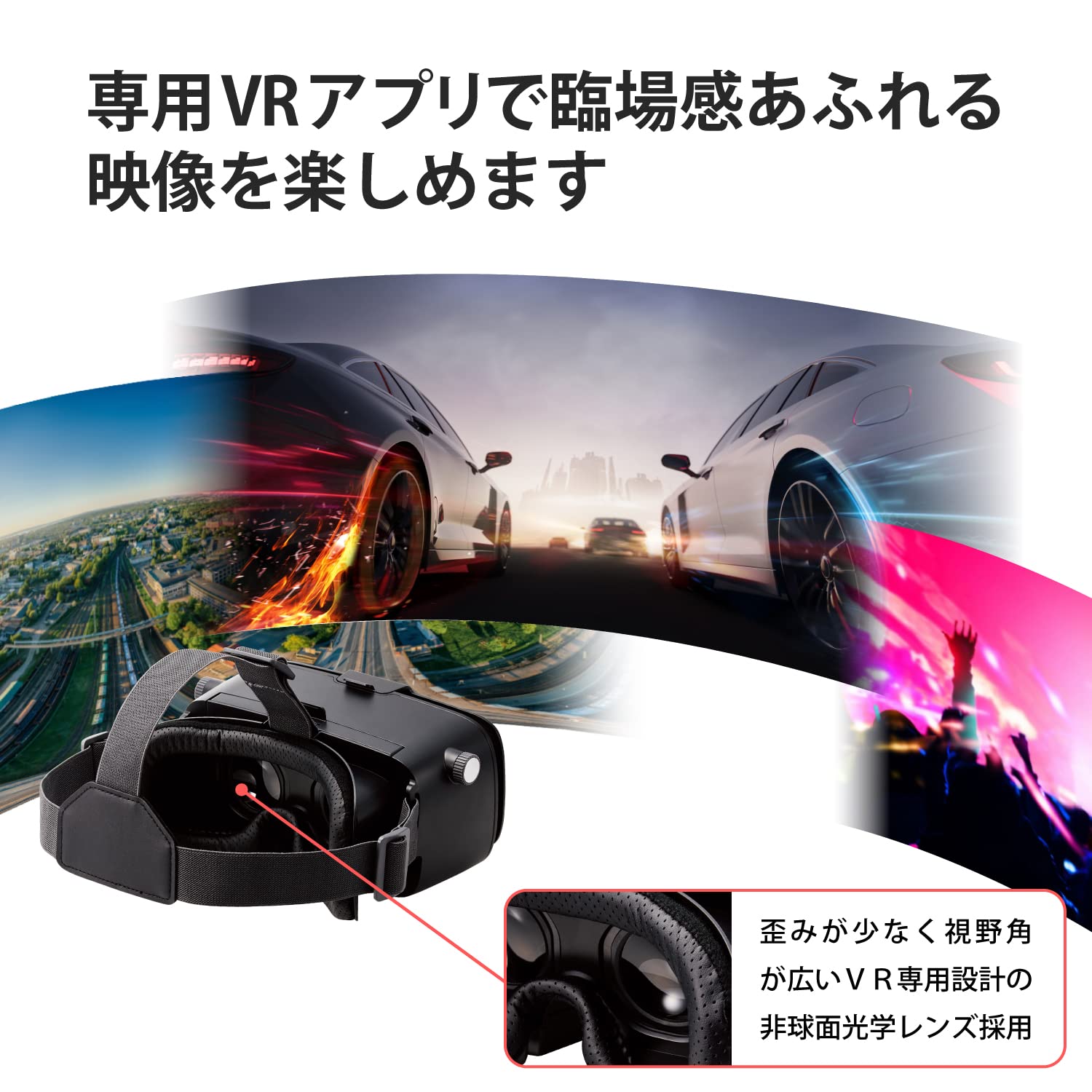 エレコム VRゴーグル スマホ用 メガネ対応 目幅調節可 ピント調節可 4.8-7インチ iPhone Android対応 2D 3D 非球面光学レンズ Youtube動画など ブラック VRG-2D3D02BK