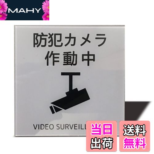 【送料無料】Seagron 防犯カメラ作動中 マグネット サインプレート 2mmアクリル製 おしゃれ (80×80mm, 防犯カメラ作動中ーグレー)
