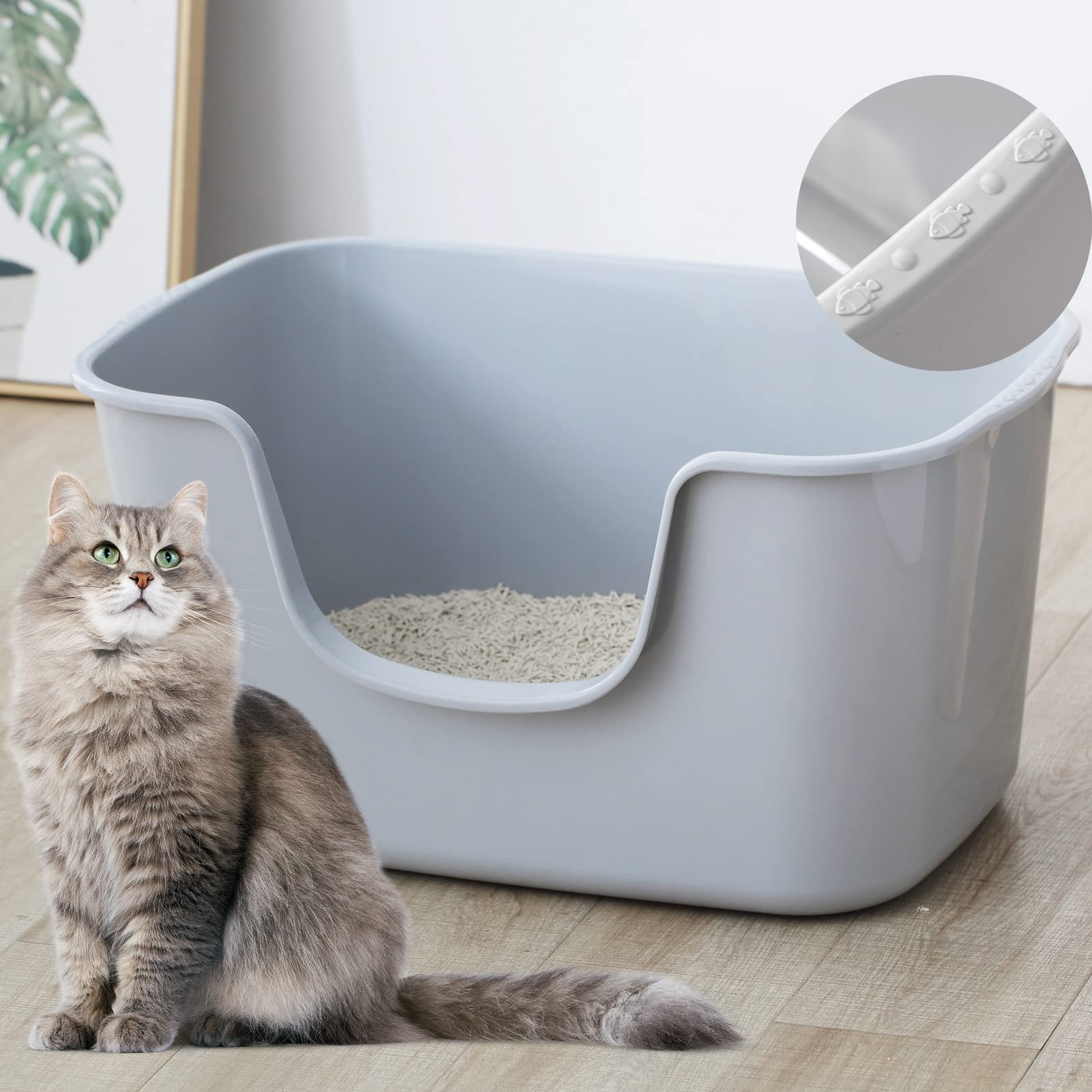 Smart Paws 大きな猫のトイレ,かわい猫のトイレ64x42x33cm (クリーム)