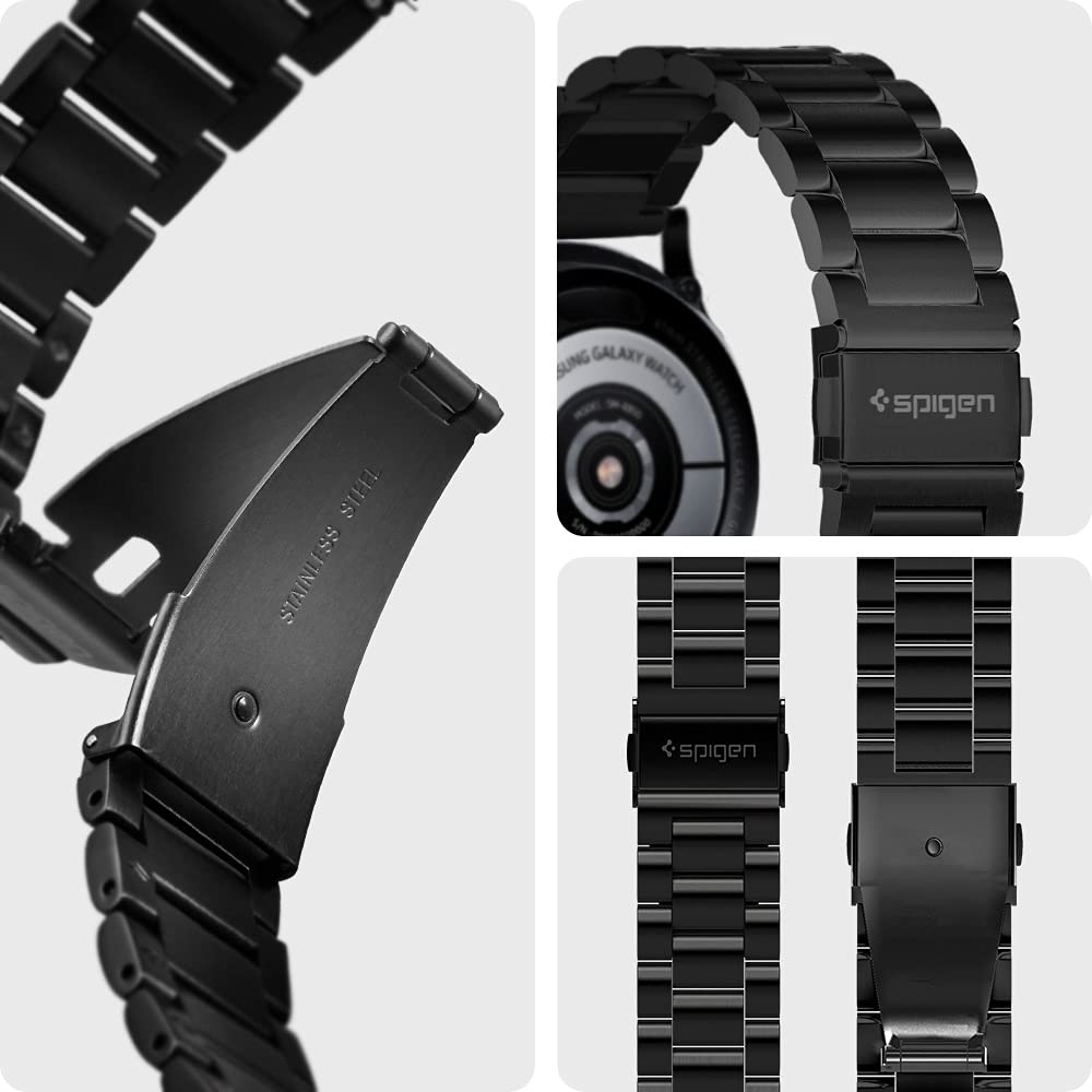 [Spigen] Galaxy Watch バンド ステンレス製 Galaxy Watch シルバー 調整可 調整器具付き 交換ベルト チェーン メタル 3連 ベルト おしゃれ モダン・フィット600WB24980 (ブラック)