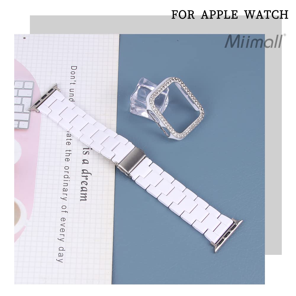 バンド＋ケース セット 対応Apple Watch Series 3/2/1 42mm バンド アップルウォッチ 3 カバー 樹脂+PC材質 おしゃれなデザイン ラインストーン付き 可愛い 装着簡単 Apple Watch 42mm 保護カバー（ホワイト｜42mm）