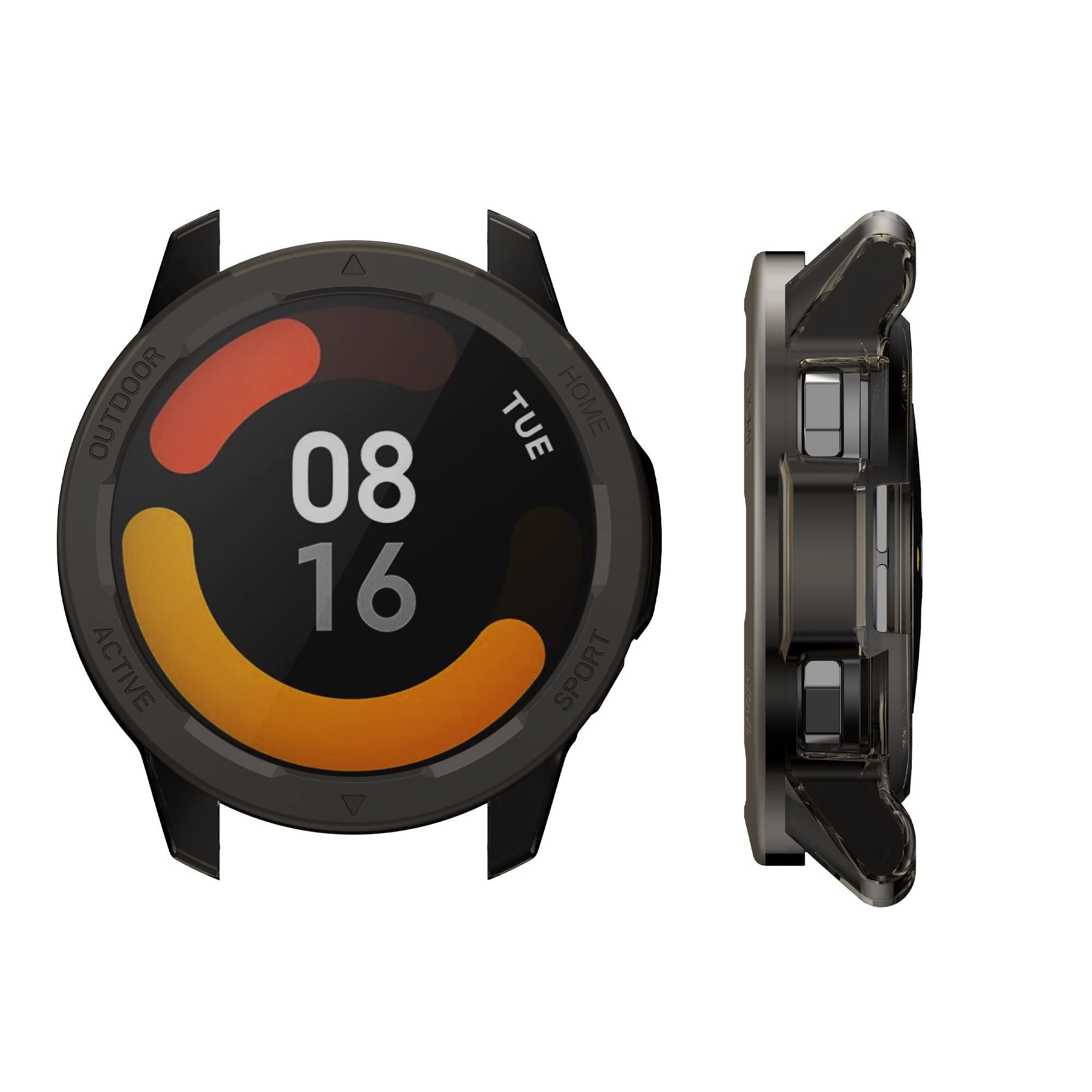 kwmobile 2x ケース 対応: Xiaomi Watch S1 Active カバー - 耐衝撃 全面保護 TPU 軽量 - クリア 透明 黒色/透明