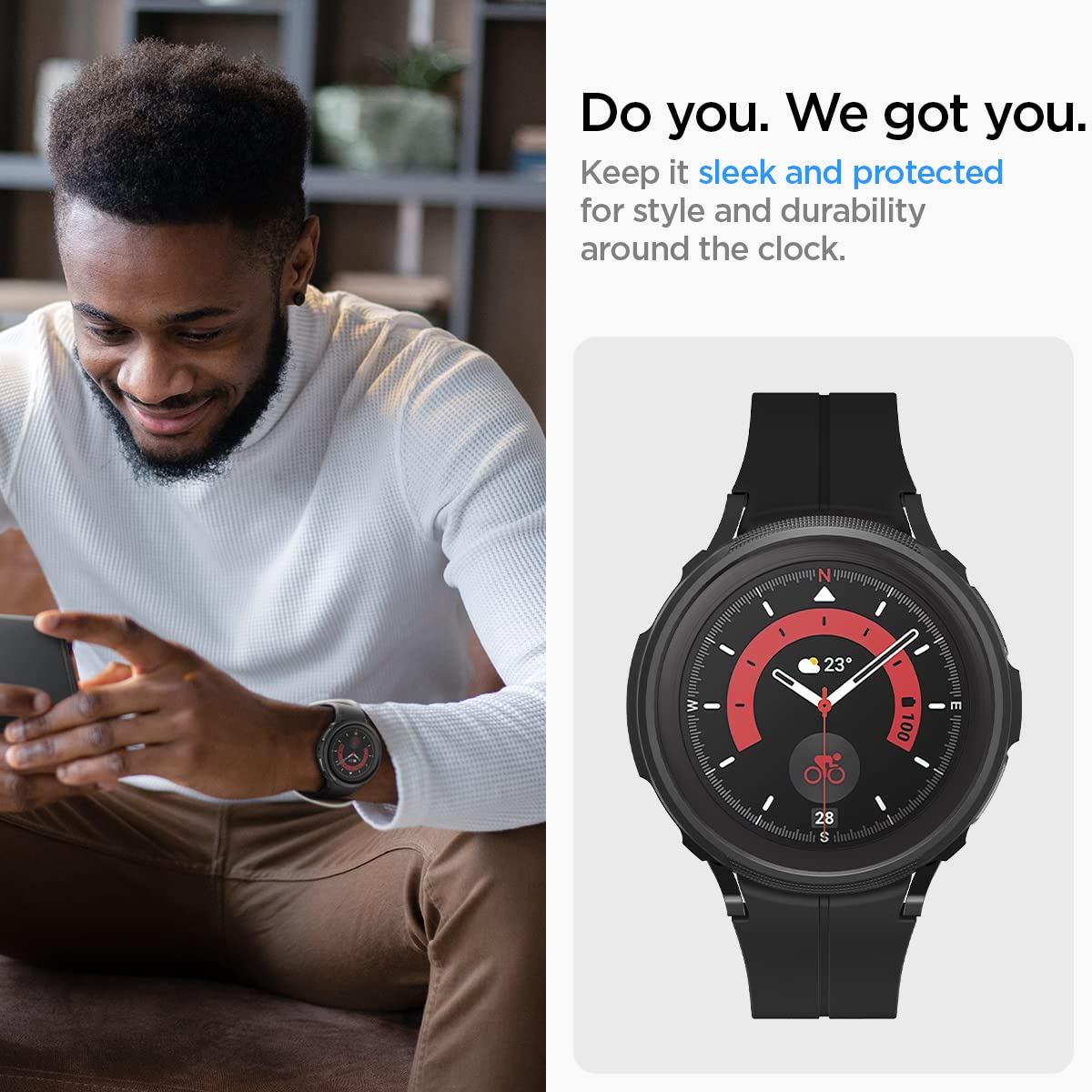 Spigen Galaxy Watch 5 Pro ケース 体組成測定 可能 落下 衝撃 吸収 簡易着脱 シンプル スリム 軽量 すり傷 防止 保護カバー リキッド・エアー ACS05185 (マット・ブラック)
